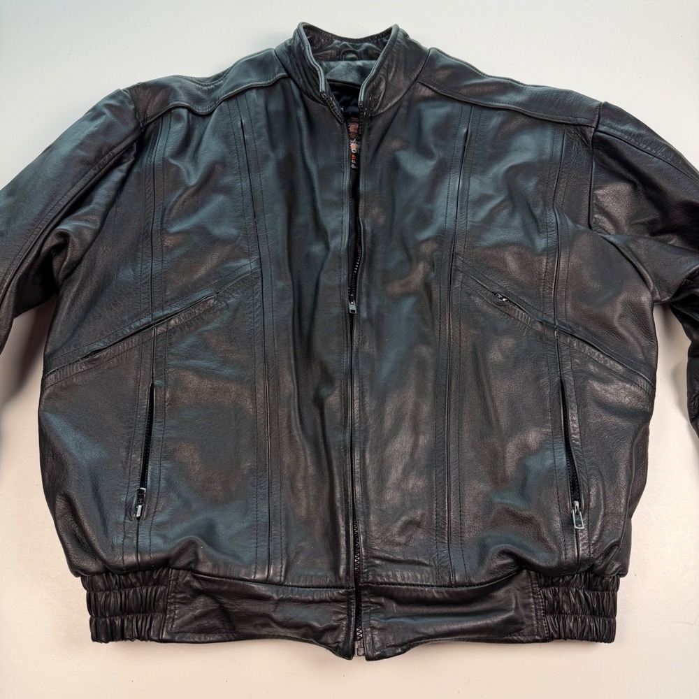 Interstate Leather Mens XL Black Motorcycle Jacket Quilted Liner Biker Zip Coat